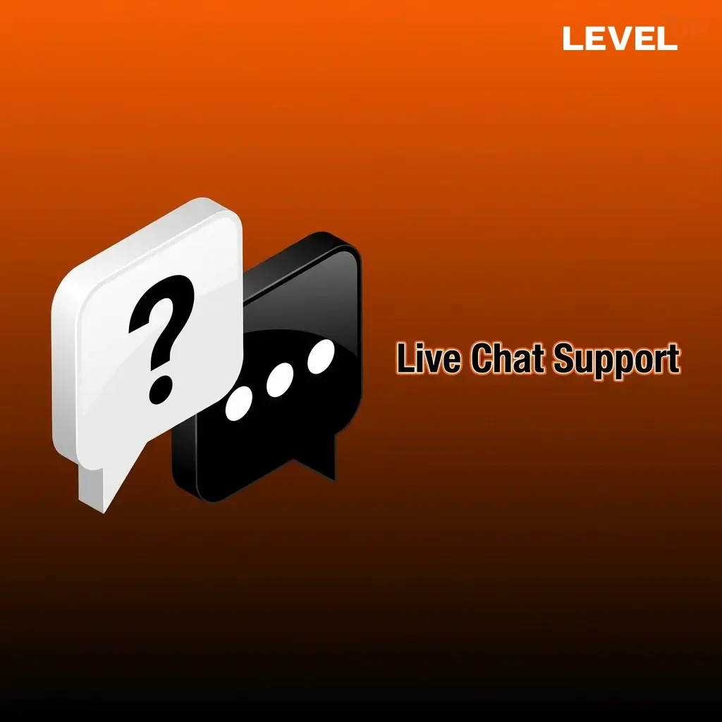 Level Up Casino live chat support icon for instant 24/7 help with account, deposits, bonuses, and game issues