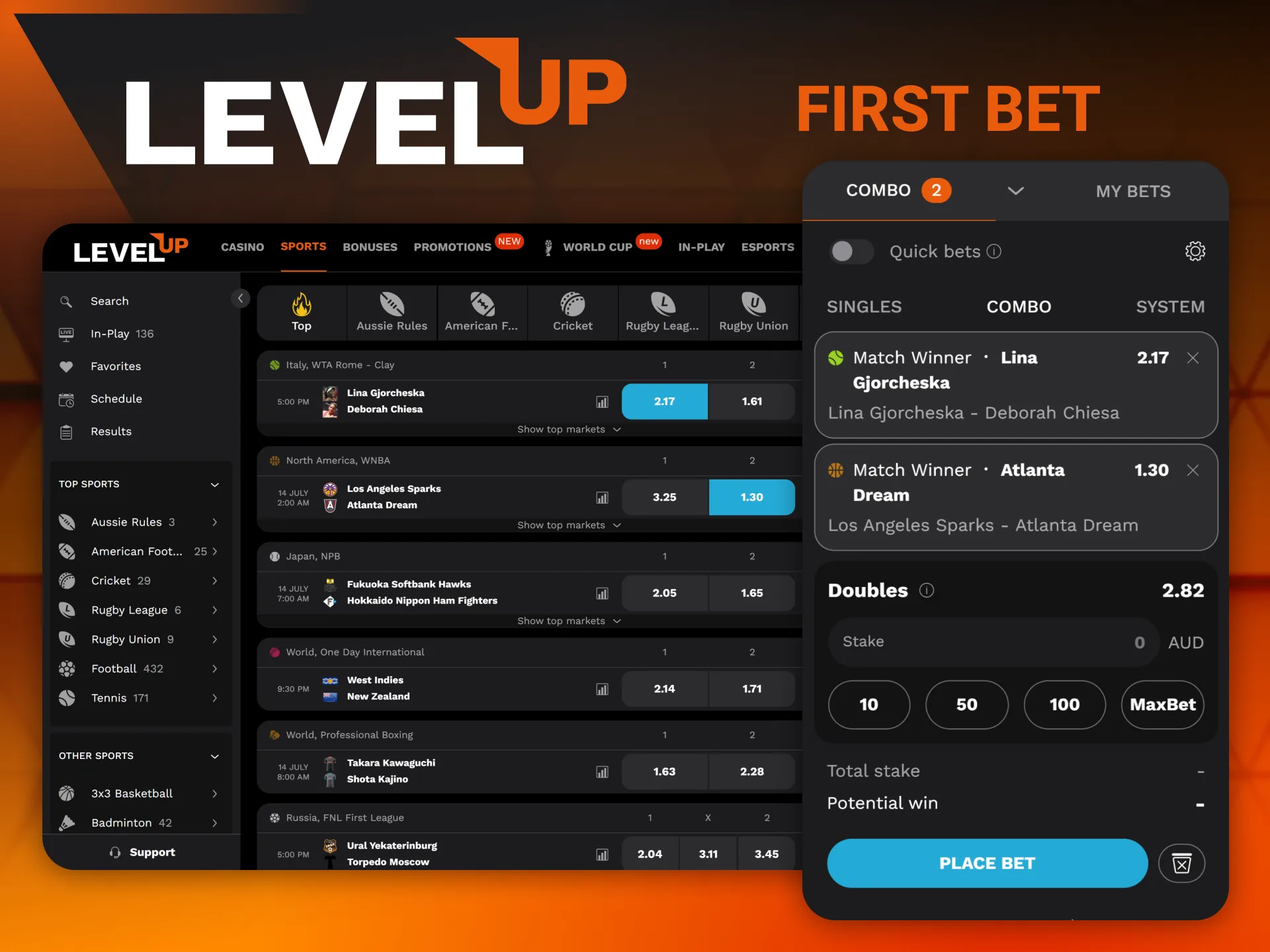 Place your very first sports wager with full confidence at Level Up.