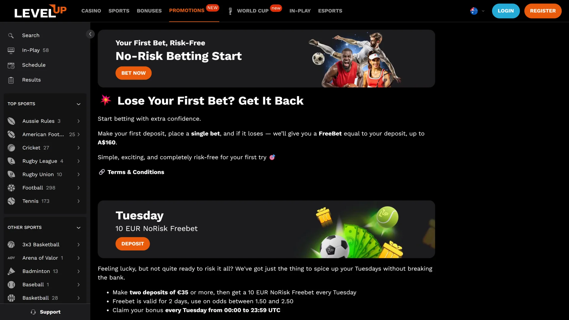 View the active promotions and premium bonus offers at Level Up.