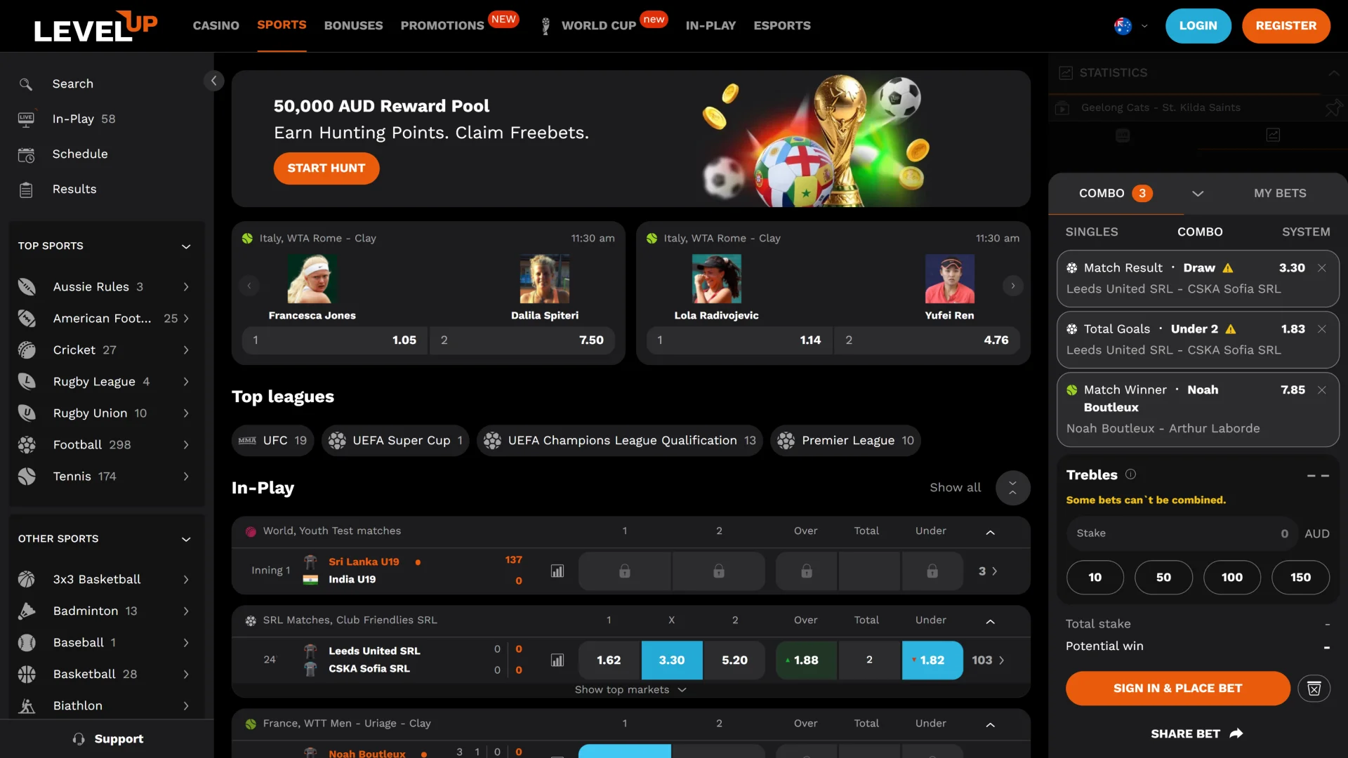 Check competitive live betting odds in the comprehensive sportsbook at Level Up.